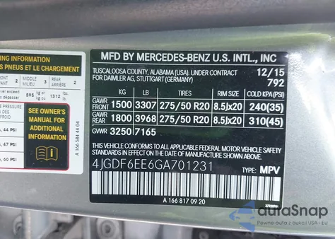 2016 Mercedes-Benz Gl 450 4Matic z USA, uszkodzony, nr VIN 4JGDF6EE6GA701231